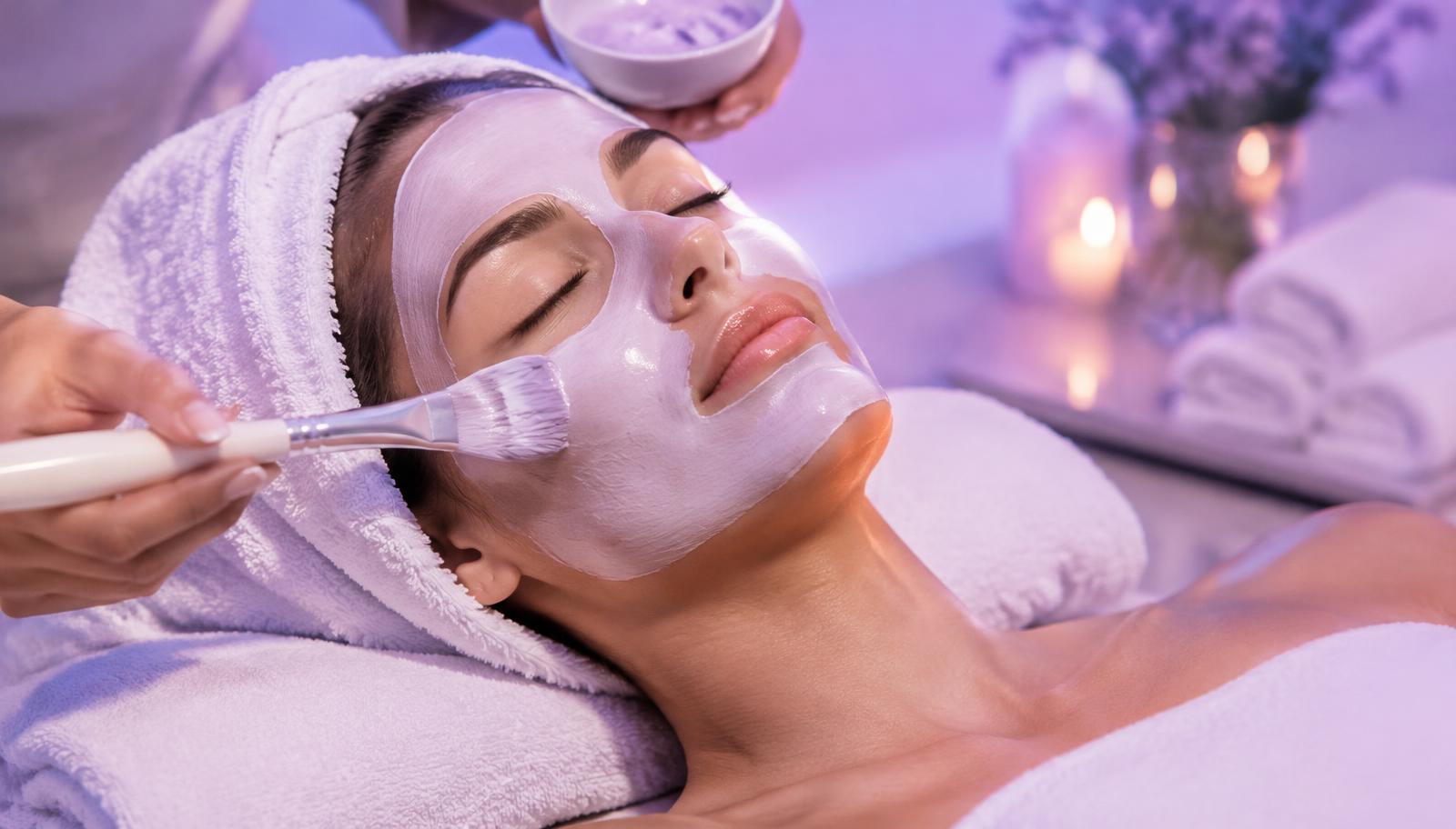Client relaxing during a facial